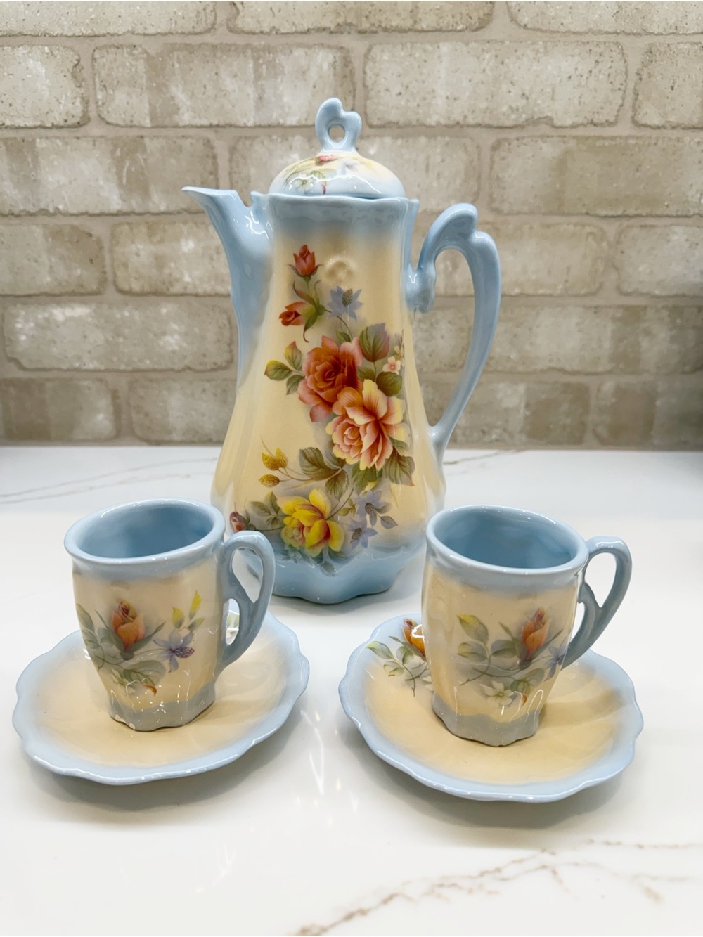 Antique Monreau Hand Painted Chocolate Pot Set Vintage Porcelain Vintage